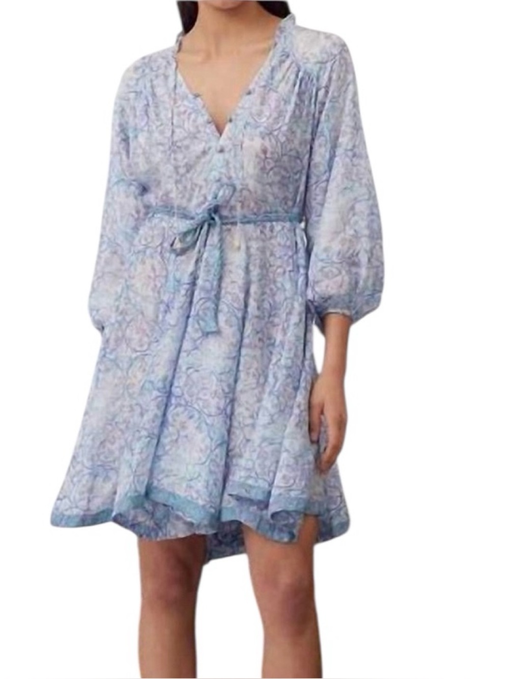 NWT Hannah Artwear Oriana 100% Silk Delphinium‎ Blue Belted Dress XS